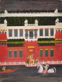 Krishna Receives a Flower Garland, c. 1750-1760. Creator: Sitaram (Indian).