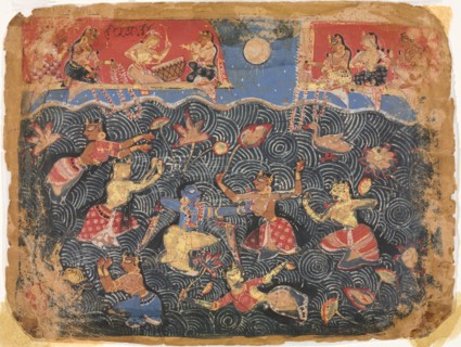 Krishna sporting with the gopis in the Jumna River, from a Bhagavata Purana, c. 1525-50. Creator: , probably by.