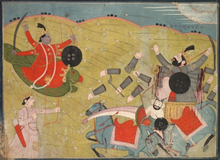 Krishna Vanquishing Vanasura: Scene from the Aniruddha Usha Section of Krishna Lila, c. 1840. Creator: Unknown.
