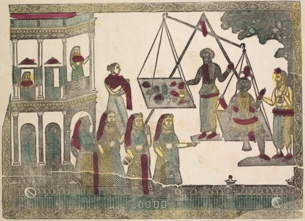 Krishna Weighted against Precious Objects (?), 1800s. Creator: Shri Gobinda Chandra Roy.