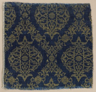 Lampas with foliate medallions in ogival lattice, 1400s. Creator: Unknown.