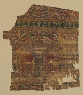Lampas with lion strangler, from a dalmatic of Saint Bernard Calvo, 1200-1243. Creator: Unknown.