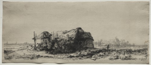 Landscape with a Cottage and Hay Barn: Oblong, 1641. Creator: Rembrandt van Rijn (Dutch, 1606-1669).
