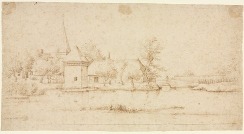 Landscape with a Moated Village, 1559-1561. Creator: Master of the Small Landscapes (Flemish).