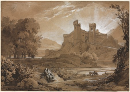 Landscape with Castle and Shepherds, 1814. Creator: Achille Etna Michallon (French, 1796-1822).