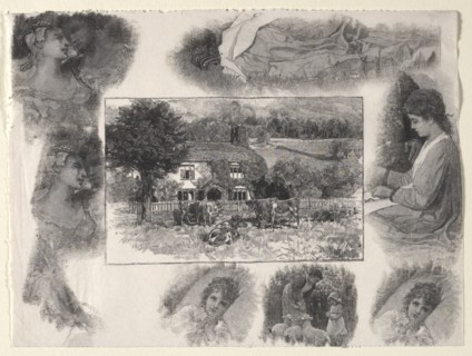 Landscape with Cottage and Cows Surrounded by Various Sketches. Creator: Henry Wolf (American, 1852-1916).