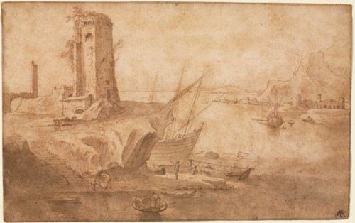 Landscape with Tower at Seashore, 1600-1614(?). Creator: Filippo Napoletano (Italian, c. 1587-c. 1629).