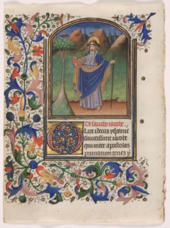 Leaf from a Book of Hours: Saint James the Greater, c. 1440-1450. Creator: Master of the Gold Scrolls (Belgian).