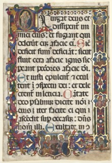 Leaf from a Psalter with Full Border with Medallions (Annunciation, SS. Jerome, Clare..., 1475. Creator: Unknown.
