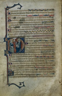Leaf from a Psalter: Historiated Initial D with The Trinity, c.1310. Creator: Master of the Queen Mary Psalter (English), follower of.