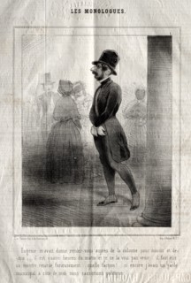 Les Monologues: Eugénie mavait donné rendez-vous auprès de la colonne pour minuit et demie.... Creator: Charles Joseph Traviès de Villers (French, 1804-1859).