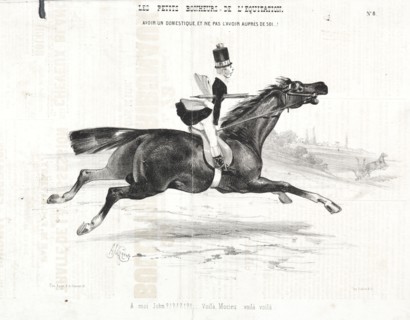Les petits bonheurs de léquitation: Avoir un domestique, et ne pas lavoir auprès de soi..., 1842. Creator: Alade Joseph Lorentz (French, 1813-after 1858).