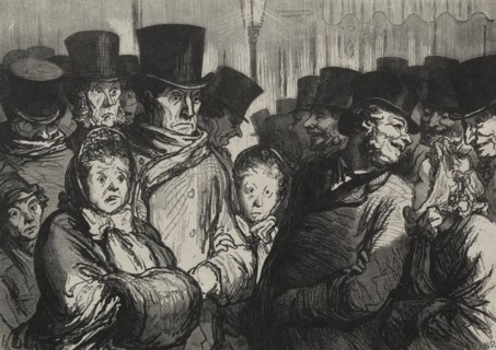 Les théâtres: sortant du drame et sortant des funambules. Creator: Honoré Daumier (French, 1808-1879).