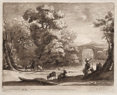 Liber Veritatis: No. 39, A Landscape with Herdsman Playing a Bagpipe and Goats Browsing, 1774. Creator: Richard Earlom (British, 1743-1822).