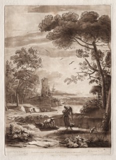 Liber Veritatis: No. 50, A River Scene with Tobias and the Angel, 1774. Creator: Richard Earlom (British, 1743-1822).