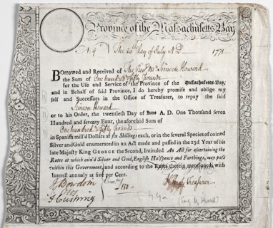 Loan Certificate. Creator: Nathaniel Hurd (American, 1730-1778).