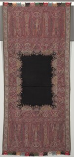 Long Shawl with Black Center and Exotic Four-Sided Gallery in Chinoiserie Style, 1840s. Creator: Unknown.