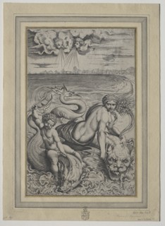 Love and Cupid Carried by Dolphins, 1500s. Creator: Marco Dente (Italian, c. 1486-1527).