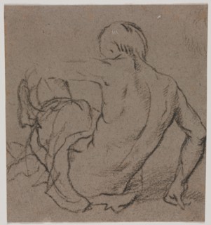 Man Seated on the Ground, Seen from Behind (recto); Sketch (verso), 1500s. Creator: Unknown.