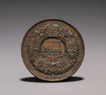 Medal Commemorating the Exhibition of Textiles, Berlin, 1844 (reverse), 1844. Creator: Emil Schilling (German).