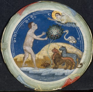 Medallion from the Border of a Latin Bible: The Sixth Day of Creation, early 1300s. Creator: Primo Miniatore di San Domenico (Italian).