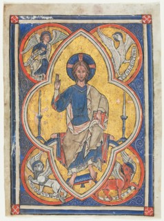 Miniature Excised from a Psalter: Christ in Majesty with Symbols of the Four Evangelists, c. 1235. Creator: Unknown.