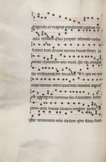 Missale: Fol. 153v: Music for "Exultet", 1469. Creator: Bartolommeo Caporali (Italian, c. 1420-1503).