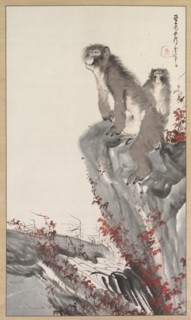 Monkeys by a Stream, mid-1800s. Creator: Nagasawa Rosetsu (Japanese, 1754-1799), style of.