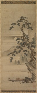 Moonlit Landscape of Pine Tree with Old Man in Boat, Muromachi period, 1392-1573. Creator: Oguri Sotan (Japanese, 1413-1481).