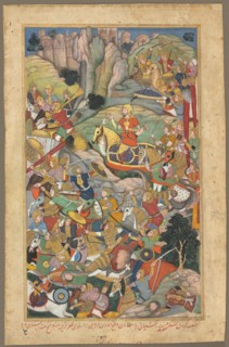 Mughal ruler Humayun defeating the Afghans before reconquering India, folio from an Akbar-nama (Book Creator: Unknown.