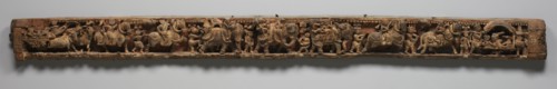 Narrative Frieze: Dignitaries in Palanquin and Bullock Cart - Architrave from a Jain?,1500s-1600s. Creator: Unknown.