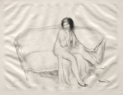 Nude Woman Seated on a Sofa. Creator: Jean Veber (French, 1868-aft 1907).