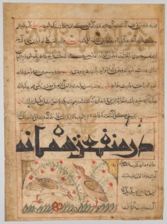On the Benefits of Quails (verso) from a Manafi al-Hayawan..., c. 1300. Creator: Unknown.