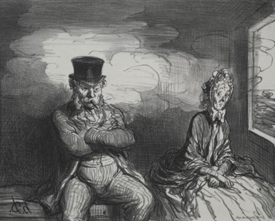 On the Train: A Pleasant Companion, 1862. Creator: Honoré Daumier (French, 1808-1879); Bertauts.