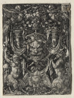 Ornament Design with a Mask and an Eagle between Two Fauns Below, 1509. Creator: Heinrich Aldegrever (German, 1502-1555/61).