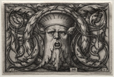Ornament of Satyr's Head and Wreath, 1543. Creator: Hans Sebald Beham (German, 1500-1550).
