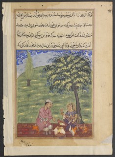 Page from Tales of a Parrot (Tuti-nama): Eighth night: The unfaithful wife explaining..., c. 1560. Creator: Unknown.