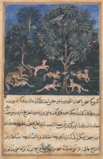 Page from Tales of a Parrot (Tuti-nama): Fifth night: The parrot mother cautions..., c. 1560. Creator: Daswanth (Indian).