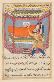 Page from Tales of a Parrot (Tuti-nama): Fiftieth night: The king places the talisman..., c. 1560. Creator: Unknown.