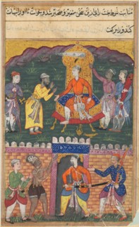 Page from Tales of a Parrot (Tuti-nama): Seventh night: The vizier dissuades the king..., c. 1560. Creator: Unknown.