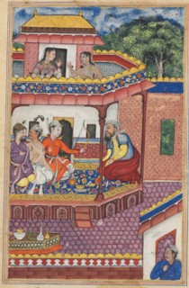 Page from Tales of a Parrot (Tuti-nama): Thirty-fourth night: The three young men..., c. 1560. Creator: Unknown.