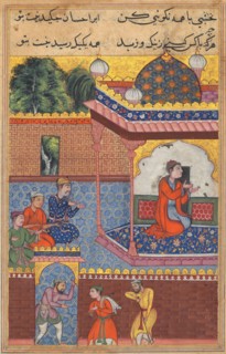 Page from Tales of a Parrot (Tuti-nama): Thirty-second night: Kaiwan, Latif, and Sharif..., c. 1560. Creator: Unknown.