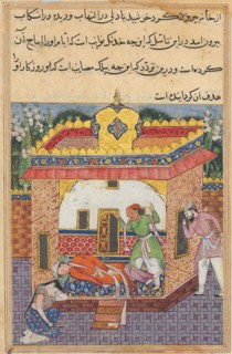 Page from Tales of a Parrot (Tuti-nama): Thirty-second night: Latif, who has murdered..., c. 1560. Creator: Unknown.