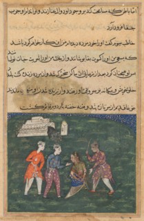 Page from Tales of a Parrot (Tuti-nama): Twentieth night: The third suitor strikes..., c. 1560. Creator: Unknown.