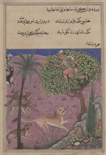 Page from Tales of a Parrot (Tuti-nama): Twenty-first night: The wolf and the jackal..., c. 1560. Creator: Unknown.