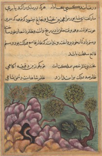 Page from Tales of a Parrot (Tuti-nama): Twenty-sixth night: The dethroned frog..., c. 1560. Creator: Unknown.