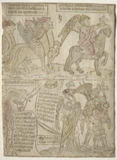 page from the Apocalypse (The Locusts with the Angel of the Abyss and The Sixth Trumpet), 1400s. Creator: Anonymous.
