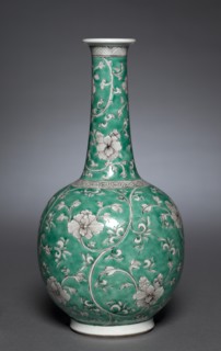 Pair of Bottle Vases with Floral Scrolls, 1662-1722. Creator: Unknown.