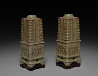 Pair of Vases in Shape of Cong: Southern Celadon Ware, 1271-1368. Creator: Unknown.
