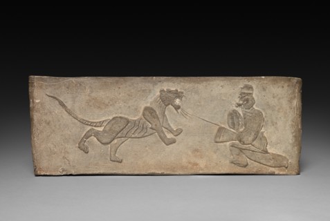 Panel from Model Cooking Stove: Lancer Jousting with a Tiger, 1st Century BC. Creator: Unknown.